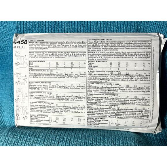 Simplicity 4458 Sewing pattern Toddler mouse bunny monkey dog size 1/2 1 2 3 4 - Picture 3 of 5